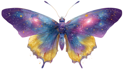 Watercolor butterfly with galaxy isolated on transparent background
