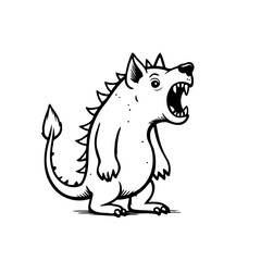 Whimsical vector illustration of an angry dog like creature with spiky fur and sharp teeth stands