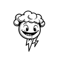 Whimsical weather emblem featuring a cheerful cloud face with lightning bolt appendages