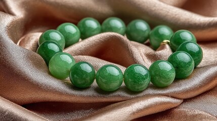 Jade bracelet on silk fabric soft shadows elegant product photography luxury minimalist cultural accessory theme