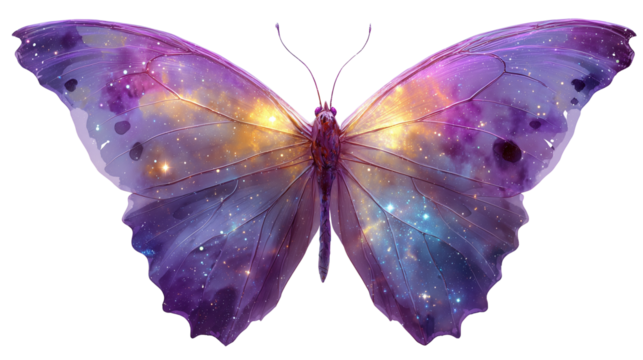 Watercolor butterfly with galaxy isolated on transparent background