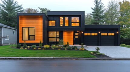 Modern Two-Story Home with Wooden Accents