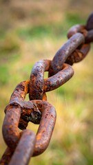 Close-up of a rusty chain in a field