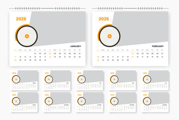 Modern professional 2026 desk calendar design, 2026 abstract desk calendar design template