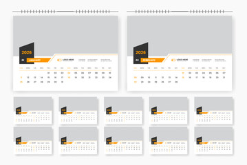 Modern professional 2026 desk calendar design, 2026 abstract desk calendar design template