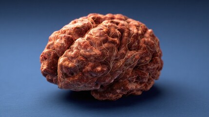 Realistic 3D Render of a Detailed Human Brain Model on Blue Background