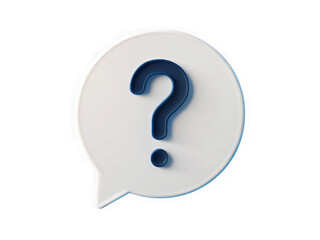 A blue question mark inside a white speech bubble, isolated on transparent background
