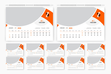 Modern professional 2026 desk calendar design, 2026 abstract desk calendar design template