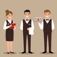 Vector illustrations of various restaurant service professions