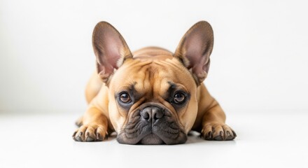 French bulldog lying down isolated on white background