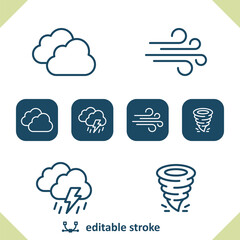 Weather Icons. Cloud, Wind, Storm, Raining, Lightning, Tornado