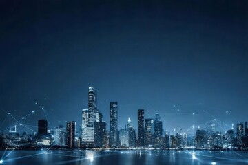 Obraz premium 夜空の星明かりの下に輝く都会のスカイライン