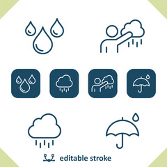 Weather Icons. Raining, Rain, Raindrop, Forecast, Weatherman, Umbrella