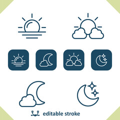 Weather Icons. Sun, Moon, Night, Day, Cloud, Cloudy, Stars
