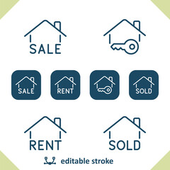 Real Estate Icons. Sign, For Sale, Rent, Sold, Key, Home, House Icon