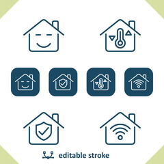 Real Estate Icons. House, Houses, Building, Smile, Temperature, Insurance, WiFi Icon