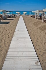 Beach walkway leading to the sea.