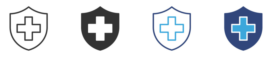 Healthcare icon set. medical cross or plus sign inside a sheild icon