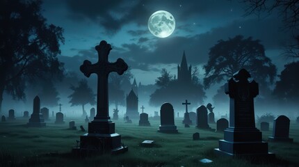 halloween graveyard at night