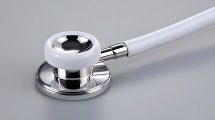Close-up of a shiny, chrome stethoscope, a vital instrument used by healthcare professionals to monitor a patient's vital signs and health during examinations.