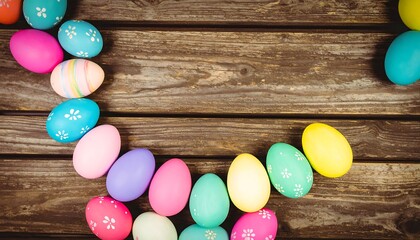 Colorful Easter eggs on wood