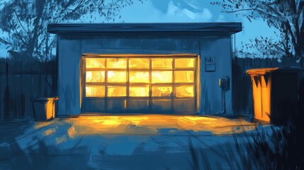 glow sketch style glowing effect on garage exterior
