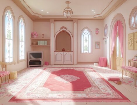 Pastel pink room, arched niche, ornate details