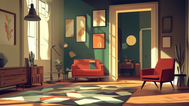 design low poly stylized animation of interior staging