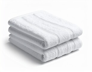"Close-up of a neatly folded white cotton towel laid flat on a plain white background. Soft studio lighting with natural shadows to highlight texture and stitching. 1:1 ratio, HD quality."