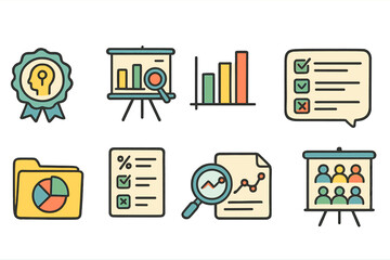 Business, presentation flat icon set. analytics, data, charts icons collection
