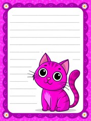 cat with blank sign, purple kitten on a notebook page