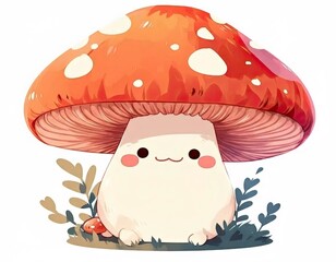 赤いキノコの漫画イラストと白い背景
