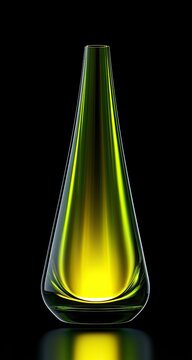 Emerald green, teardrop-shaped vase, glowing interior