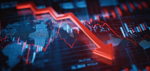 The downward trend in economic data visualized with a striking red arrow.