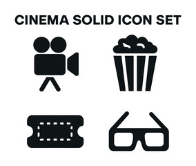 Cinema icon set: camera, popcorn, ticket, 3d glasses symbols