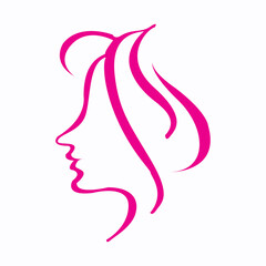 Profile silhouette of a womans head with flowing hair