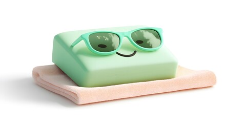 Cute Cartoon Soap with Sunglasses Relaxing on a Towel