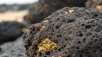 olcanic Rock Texture with Metallic Highlights