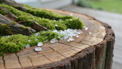 Moss-Covered Tree Stump with Growth Rings