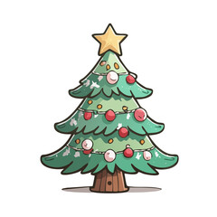 Fototapeta premium Christmas Tree Vector with Star Topper and Ornaments in Festive Holiday Style