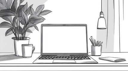 Fototapeta premium sketch line art style of a loading laptop