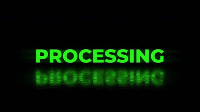 Word processing design features text in green with a reflective watery effect. Ideal for business presentations, website headers, and digital marketing. Glitch effect