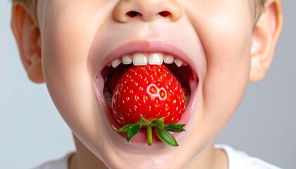 Child eating a strawberry