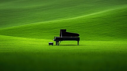Piano in a Verdant Field: A Serene Musical Landscape