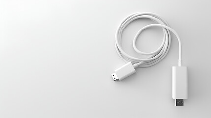 White USB charging cable neatly coiled isolated on clean background