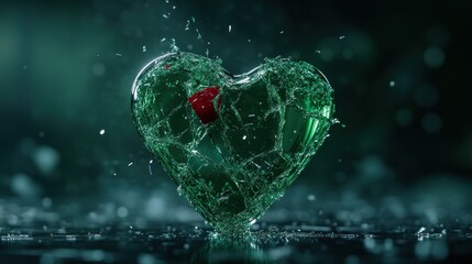 Shattered Emerald Heart: A Visual Metaphor of Broken Love