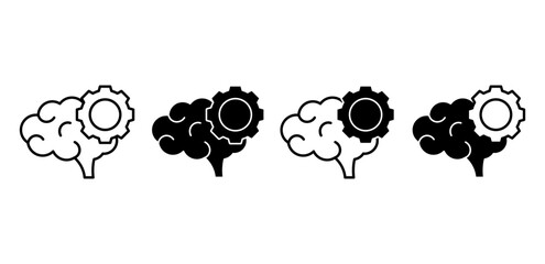 Brain in gearbox vector icon. Symbol of machine intelligence, cognitive automation, and AI processing.
