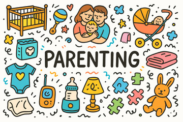 Obraz premium Parenting flat icon set. baby care and family icons collection in flat style.