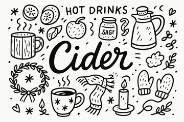 Hot drinks outline icon set. cozy winter beverage icons collection.