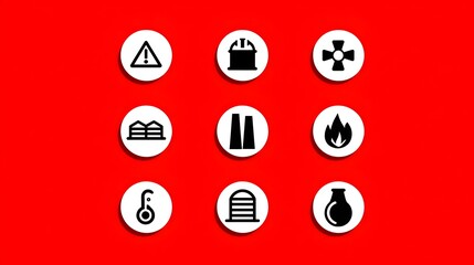 Naklejka premium A collection of caution and safety symbols and icons used in construction, industrial, and workplace environments to indicate potential hazards and promote safety protocols.